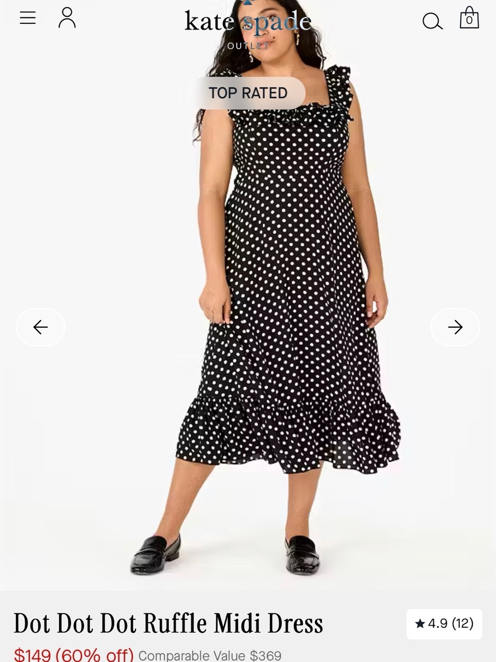 Kate Spade ♠️ Black & White Polka Dot Ruffle Midi Dress size xl
